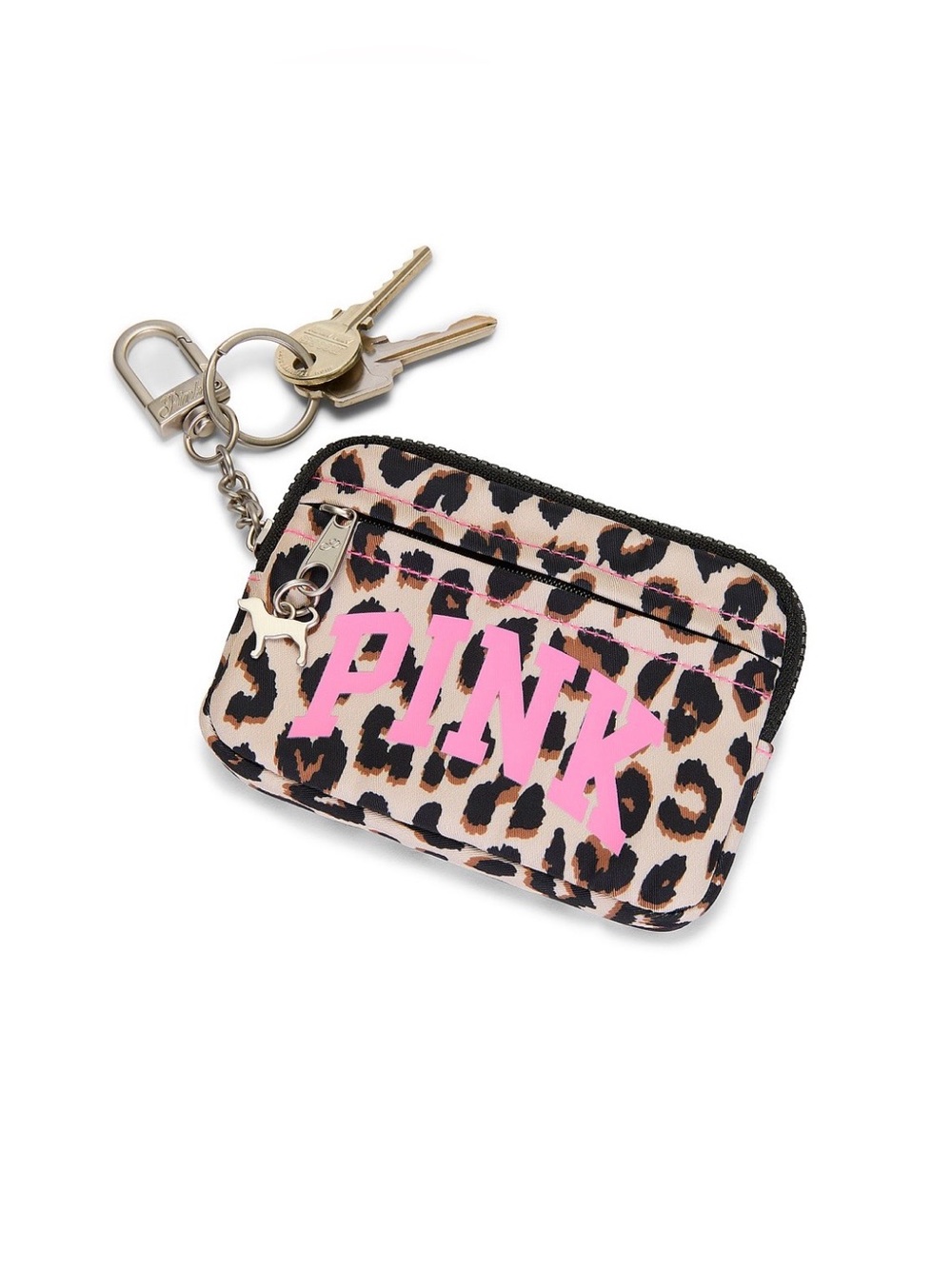 VS PINK Zip Card Holder Keychain in Leopard Print with PINK logo - NWT